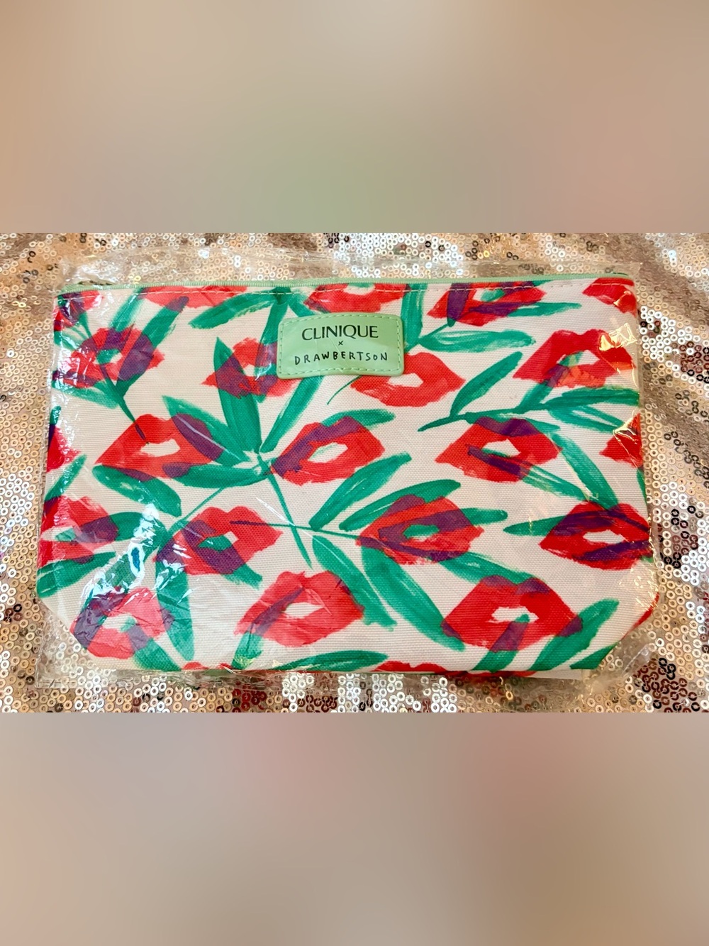 Clinique x Drawbertson Floral Lips Cosmetic Bag